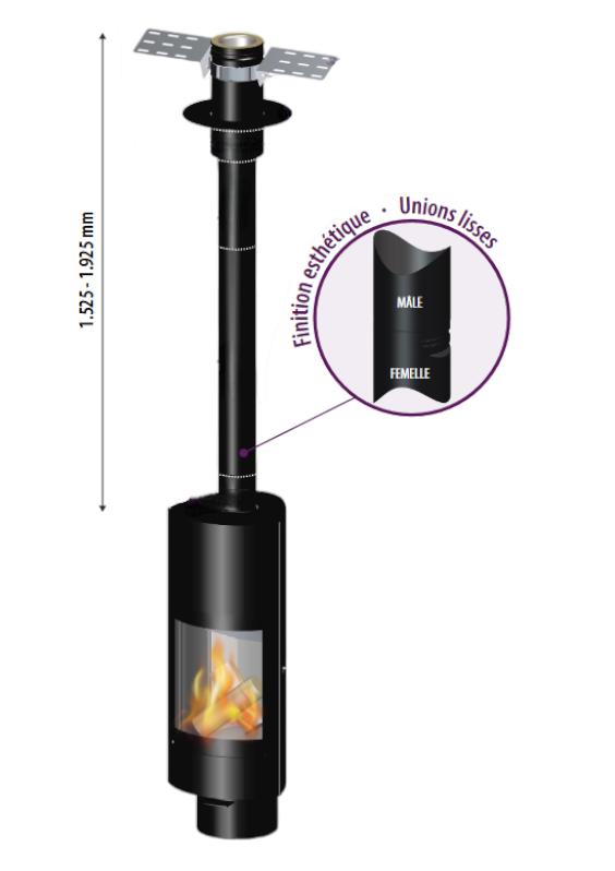 Kit de raccordement vertical simple paroi à tubage isolé Ø150 à 210mm - DINAK DEKO BOIS