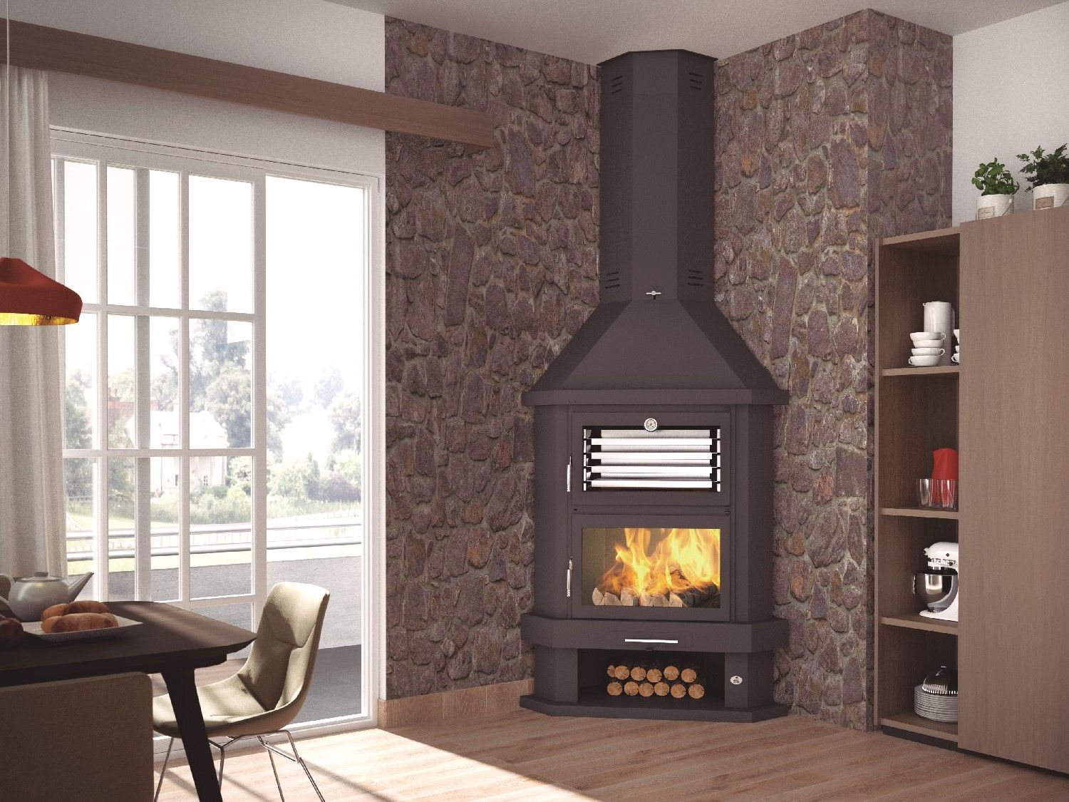 Poêle à bois cheminée d'angle avec four - FIREMATIC Houston 13.8 kW