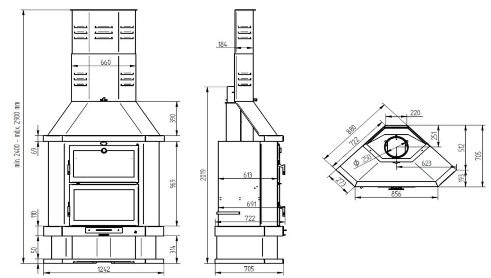 Poêle à bois cheminée d'angle avec four - FIREMATIC Houston 13.8 kW