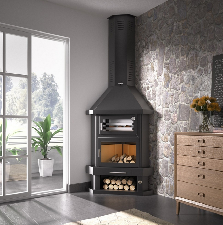 Cheminée d'angle avec four - FIREMATIC New York 10.4 kW
