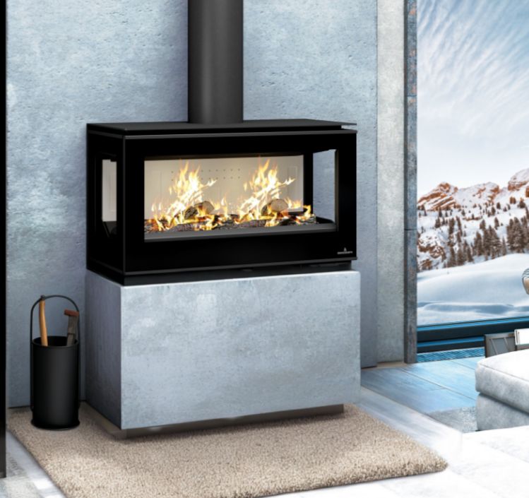 Poêle à bois moderne avec range bûches - BRONPI Cairo 903C Box 13 kW