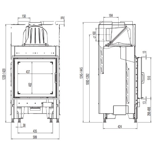 Insert bois Austroflamm 55K 2.0 | 7 kW, porte pivotante