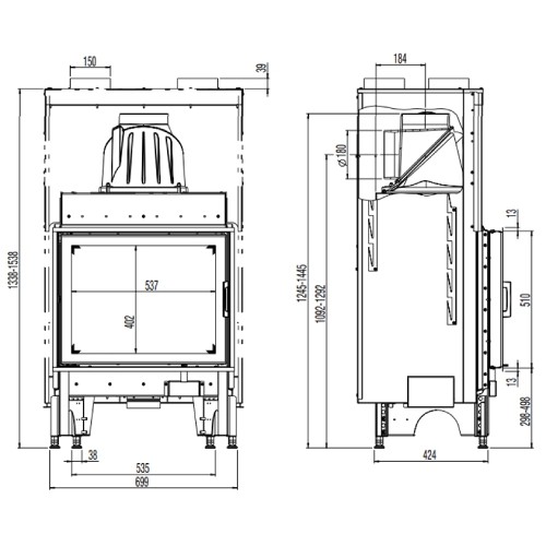 Insert bois Austroflamm 65K 2.0 | 8 kW porte pivotante