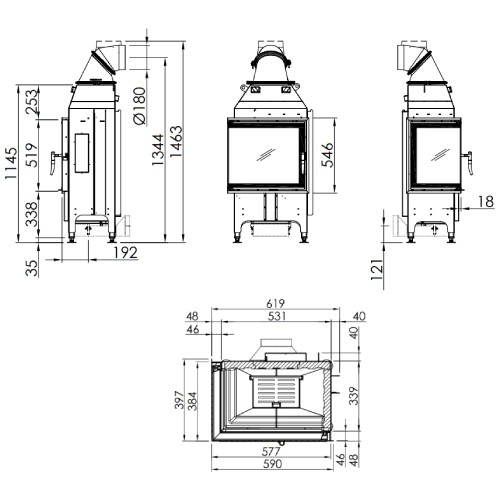 Insert bois Spartherm Varia 2L-55 7 kW porte pivotante