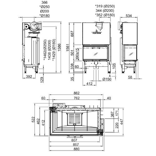 Insert bois Spartherm Varia 2L-80h 11 kW cheminée d'angle, porte coulissante
