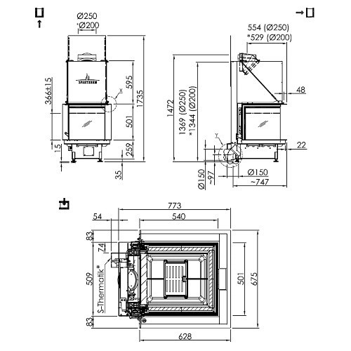 Insert bois Spartherm Premium A-U-50h 9,3 kW cheminée panoramique, porte coulissante