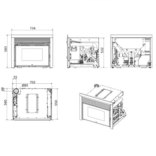 Insert cheminée à pellets MCZ QBOX 70 AIR 8 M1 7,9 kW