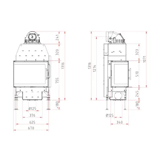 Insert bois SCHMID Ekko L 67(34) s evo 7,5 kW porte pivotante