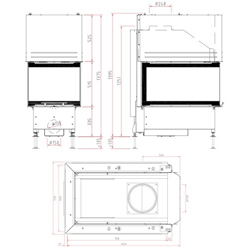 Insert bois SCHMID Ekko U60(90) h - 14kW vitré 3 côtés