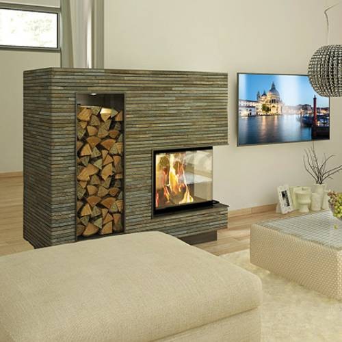 Insert bois SCHMID Ekko R 55(34) s – porte pivotante 7 kW avec vitre angulaire