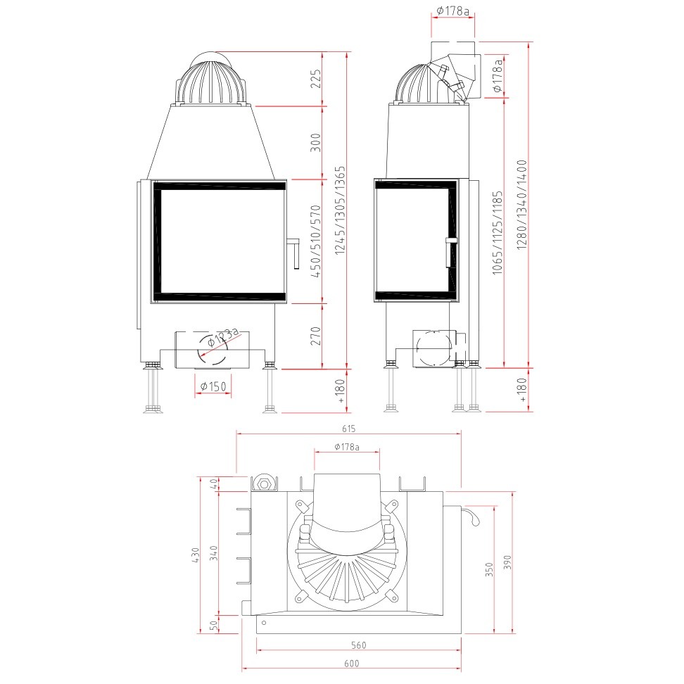 Insert bois SCHMID Ekko R 55(34) s – porte pivotante 7 kW avec vitre angulaire
