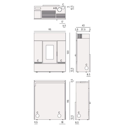 Poêle à granulés Cadel Mithos Plus 12 Up-Twin 12 kW