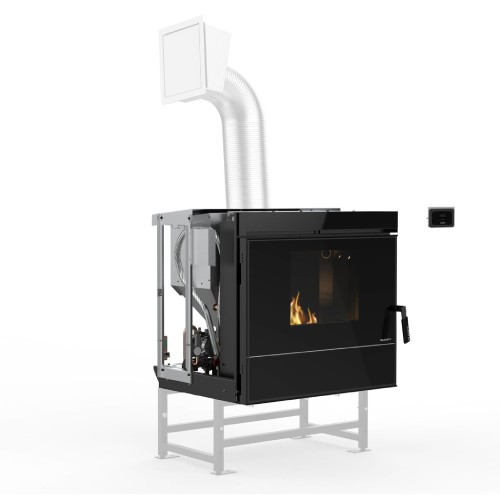 Insert cheminée à pellets Palazzetti Ecofire Idro V24 23,8 kW avec ventilateur d'air ambiant