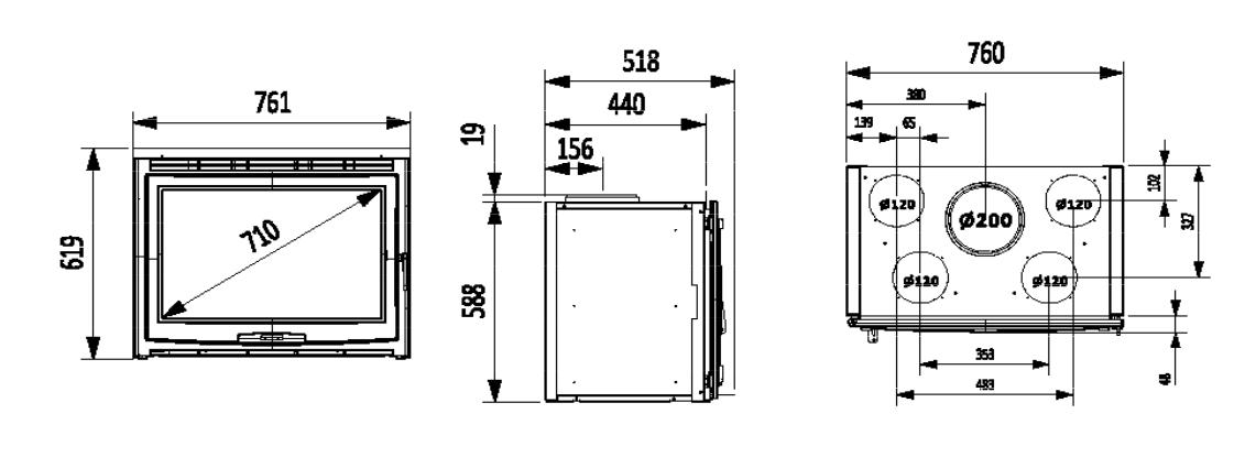 Insert à bois option ventilé et canalisable - SUPRA Tertio 76 9.5 kW