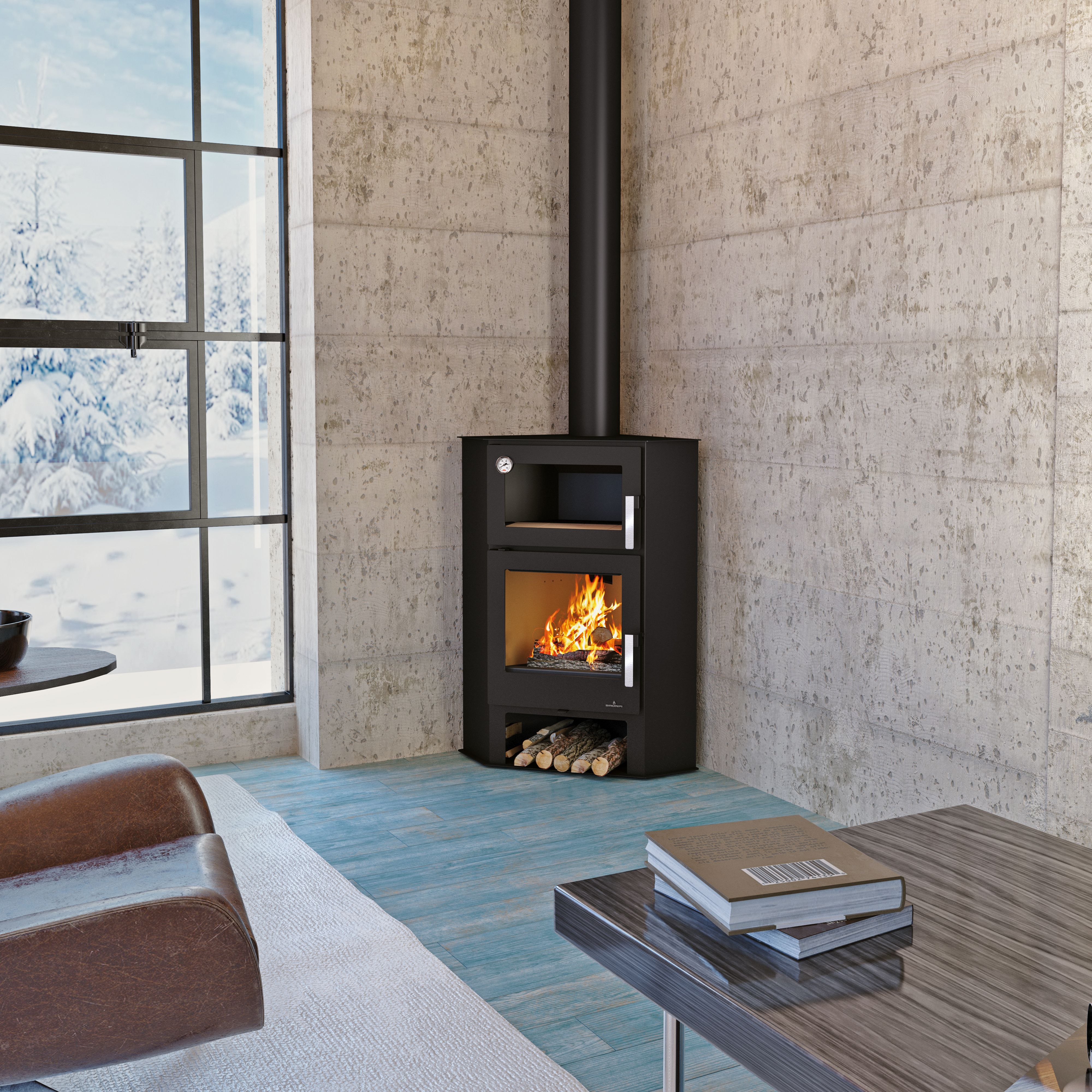 Poêle à bois d'angle avec four - BRONPI Lerma - H 9 kW