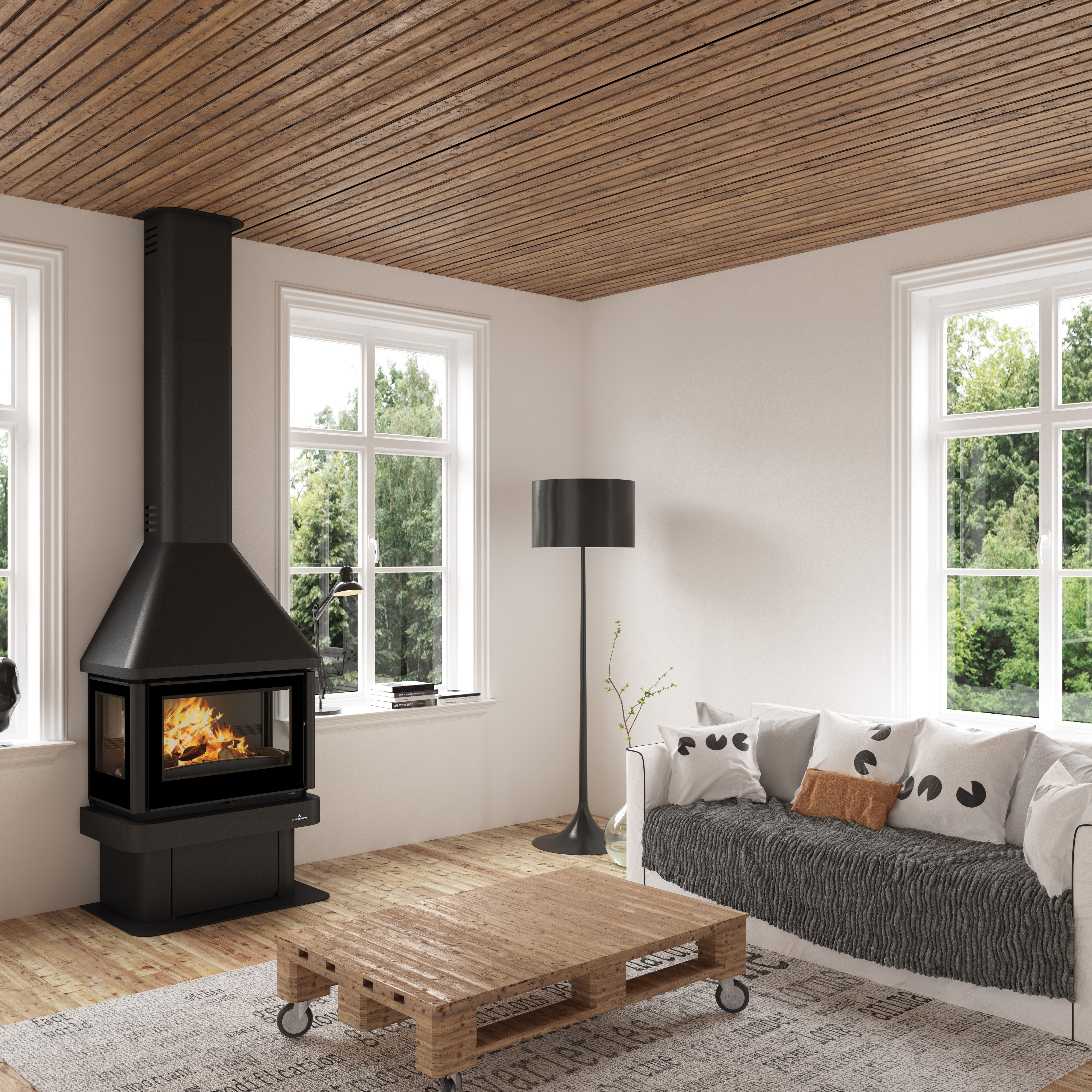 Cheminée à bois 3 vitres ventilé raccordable - BRONPI Lisboa 3C 10 kW