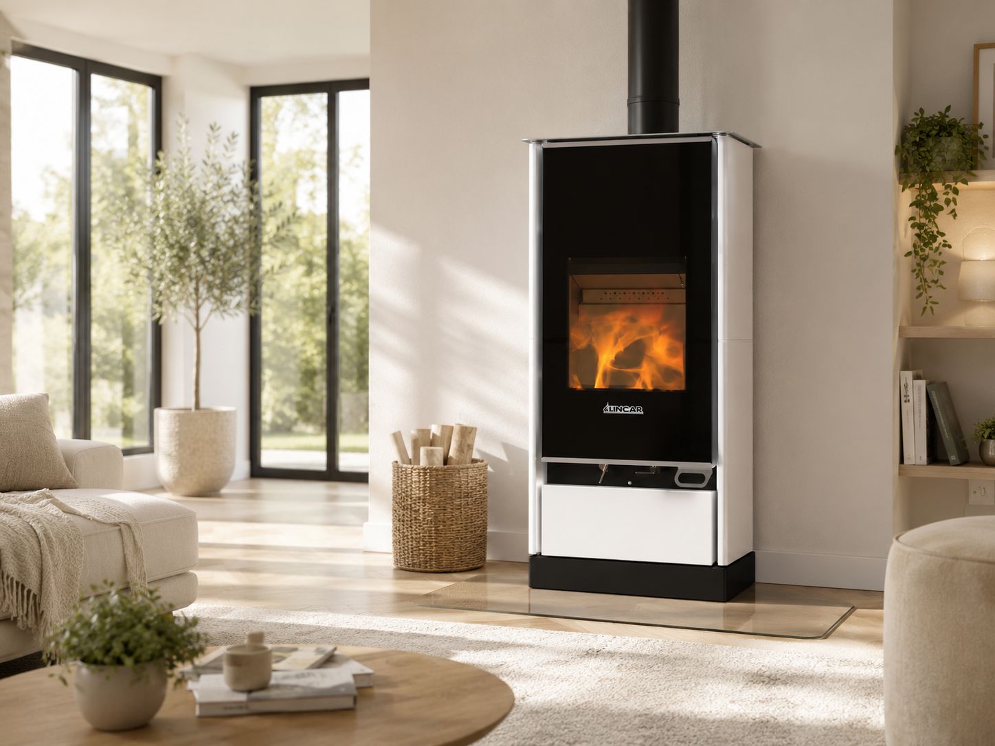 Poêle à bois ventilé raccordable - LINCAR Elodie Ceramic 9.6 kW