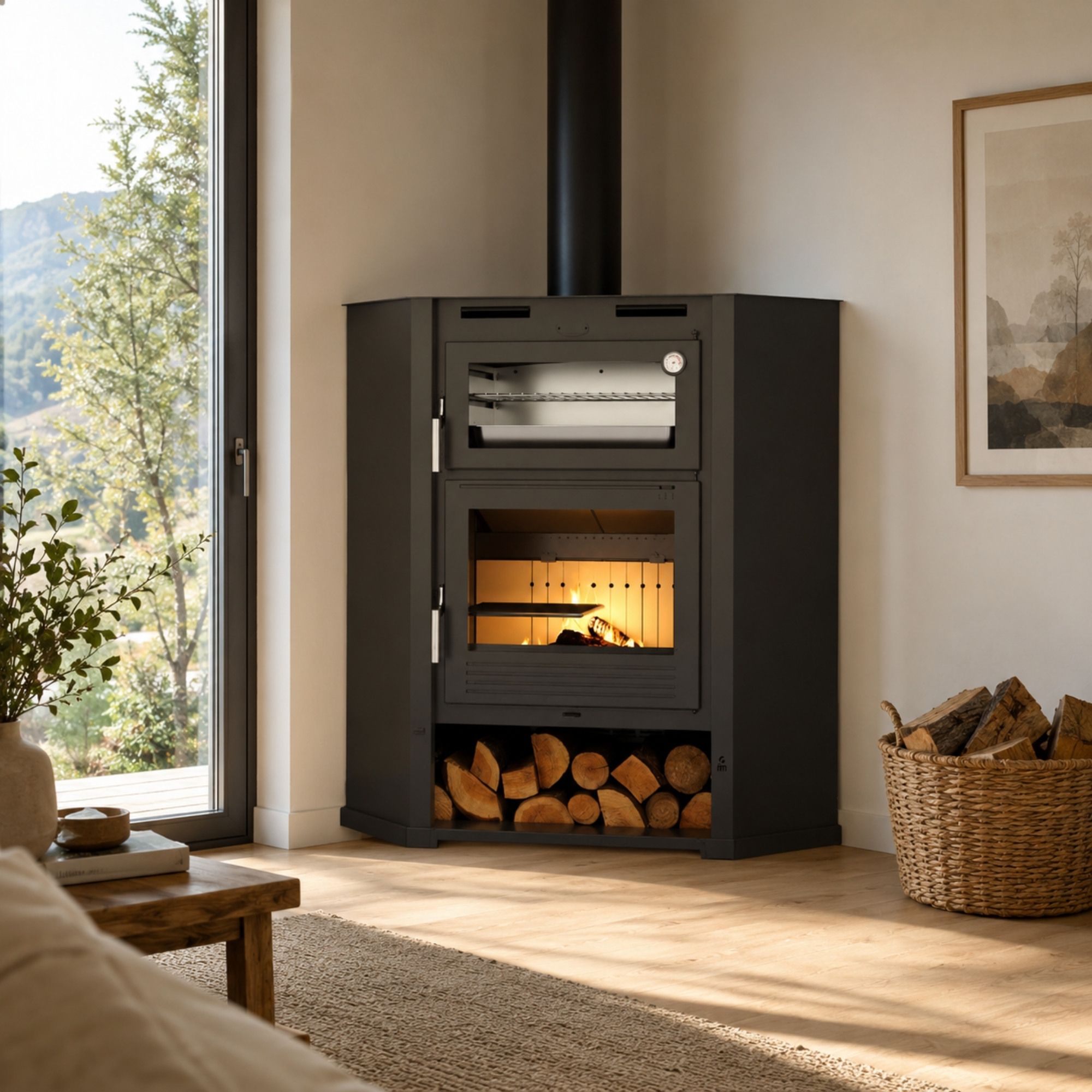 Poêle à bois d'angle ventilé avec four - FIREMATIC Flint 9.5 kW