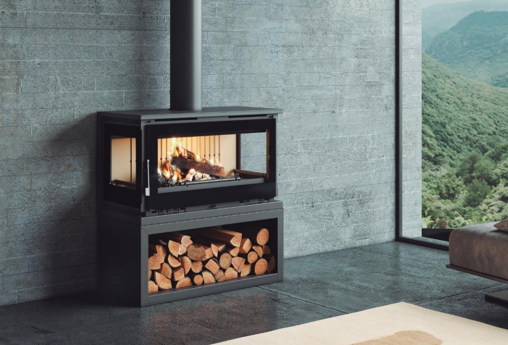 Poêle à bois ventilé 3 vitres avec bûcher - FIREMATIC Calgary - S 12.5 kW