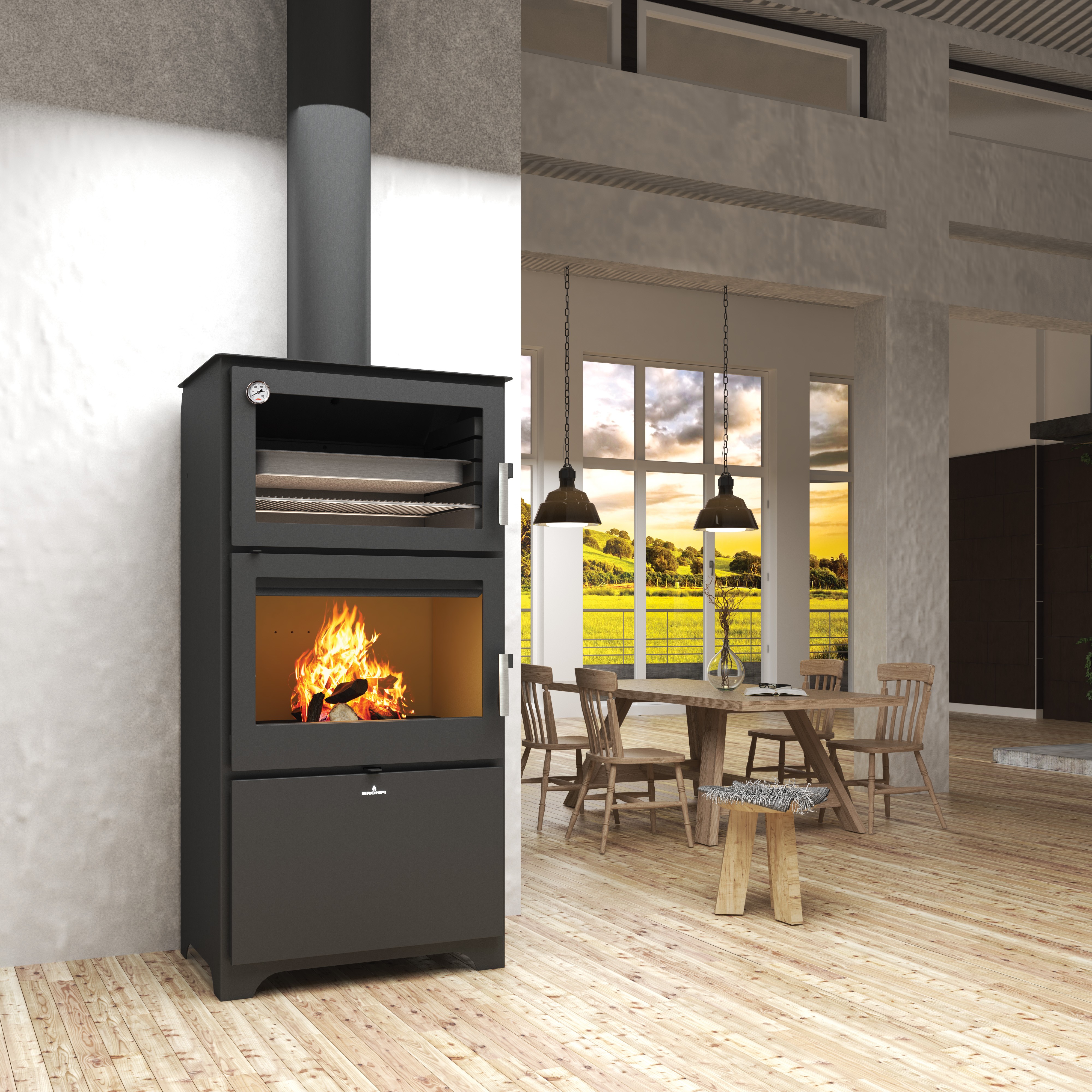 Poêle à bois raccordable avec four - BRONPI Murano - L 14 kW