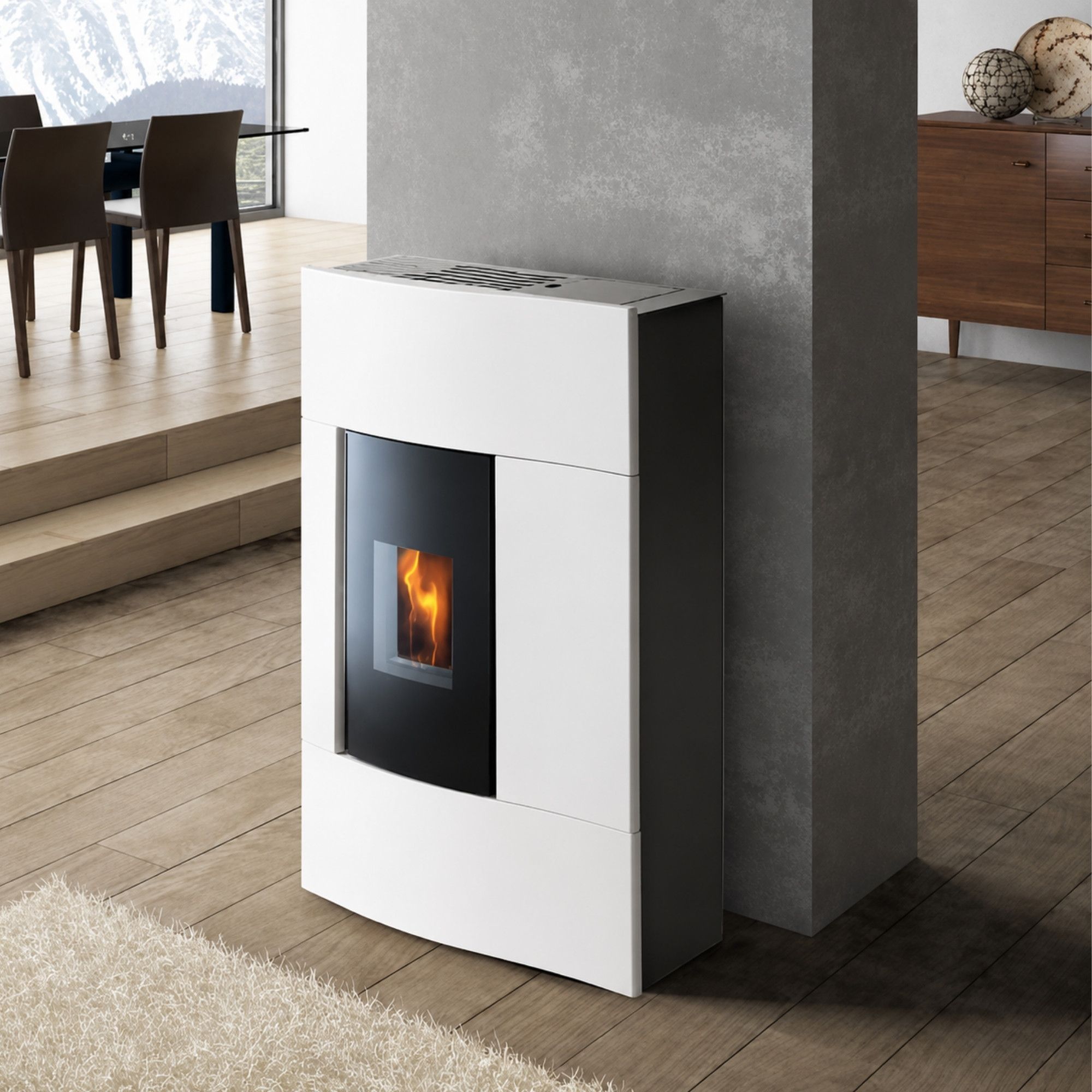 Poêle à granules extra plat céramique - ORIGINE PHEBO Chimera 8.6 kW