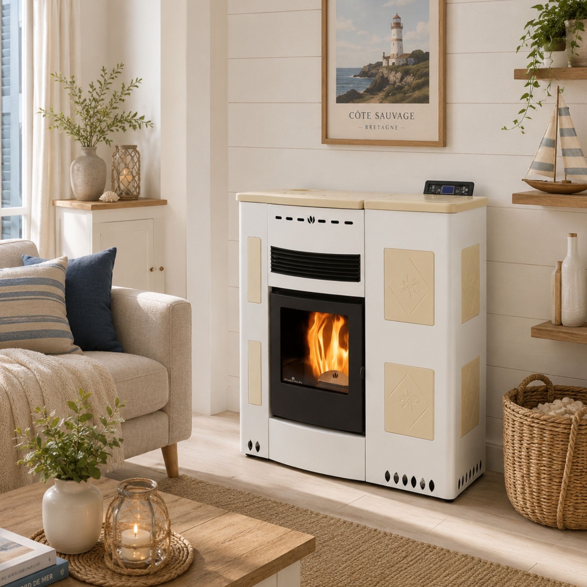 Poêle à granules extra-plat céramique - ORIGINE PHEBO Iris Maxi 11.5 kW