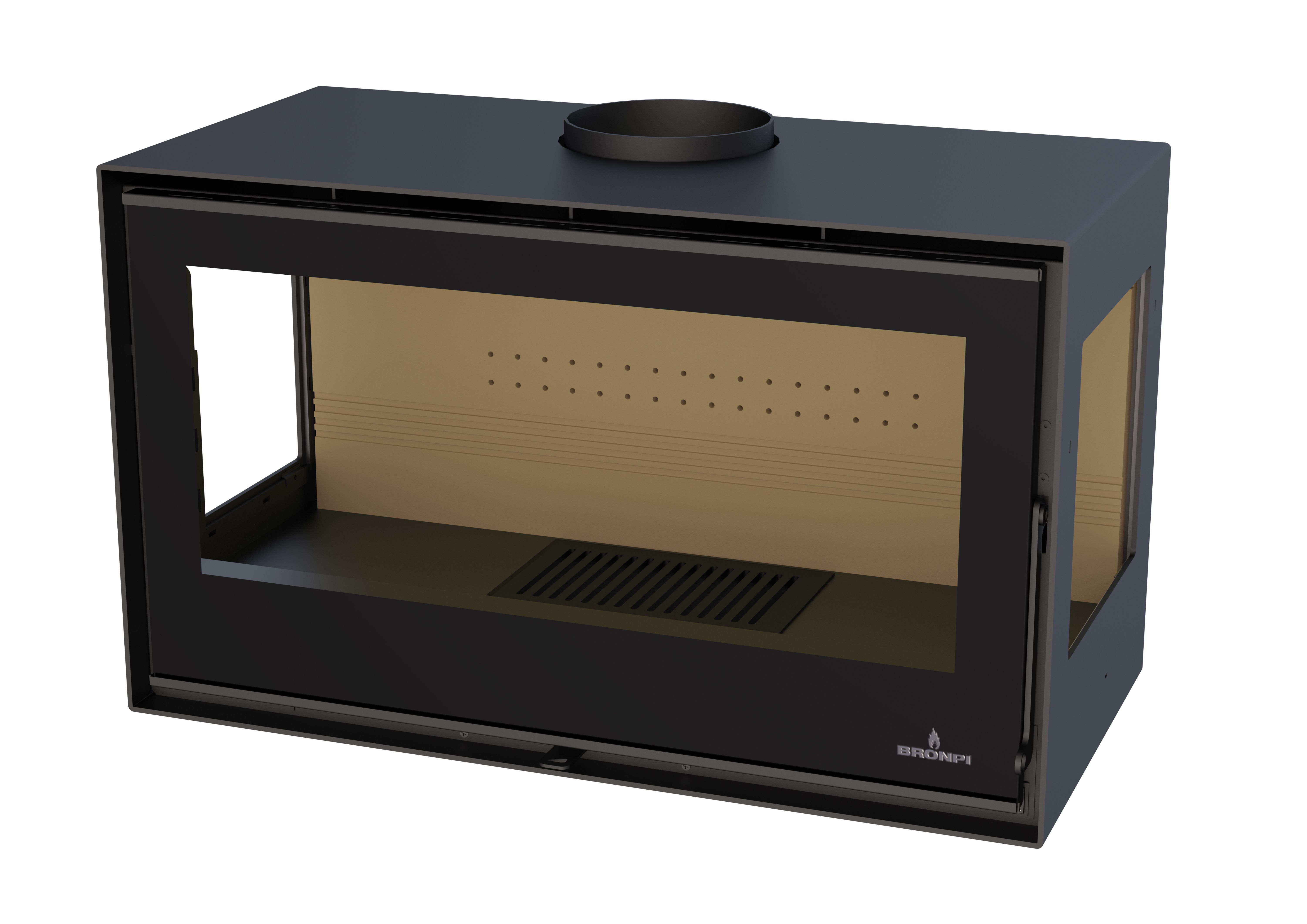 Poêle à bois 3 vitres ventilé avec range-bûches - BRONPI Bimba 90 3C 13 kW