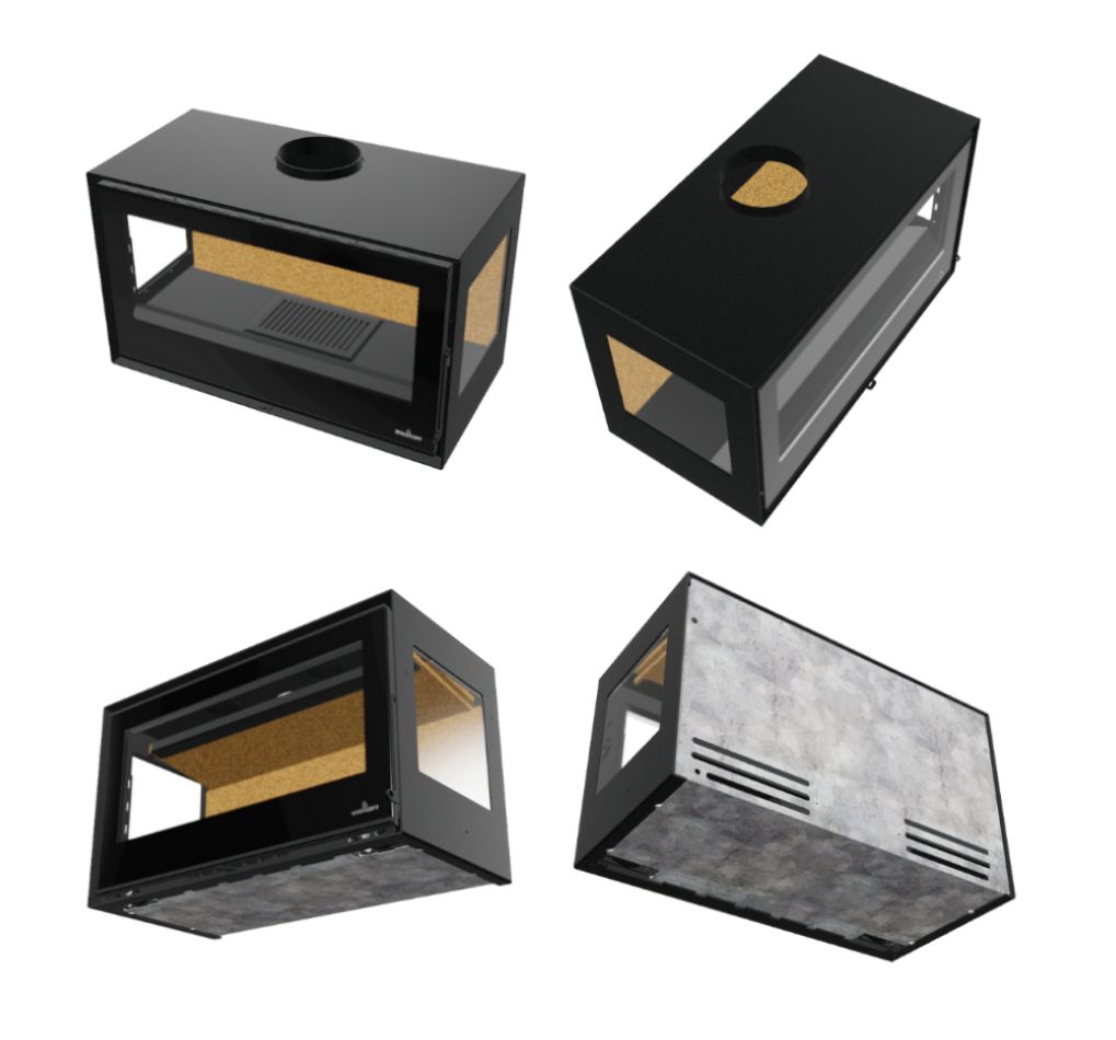 Poêle à bois 3 vitres ventilé avec range-bûches - BRONPI Bimba 90 3C 13 kW