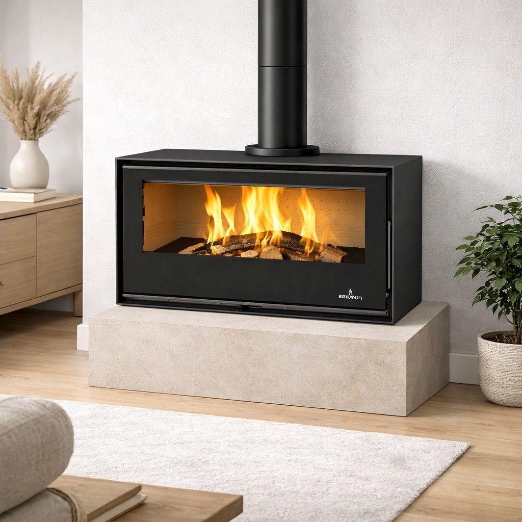 Poêle à bois ventilé avec range-bûches - BRONPI Bimba 90 15 kW