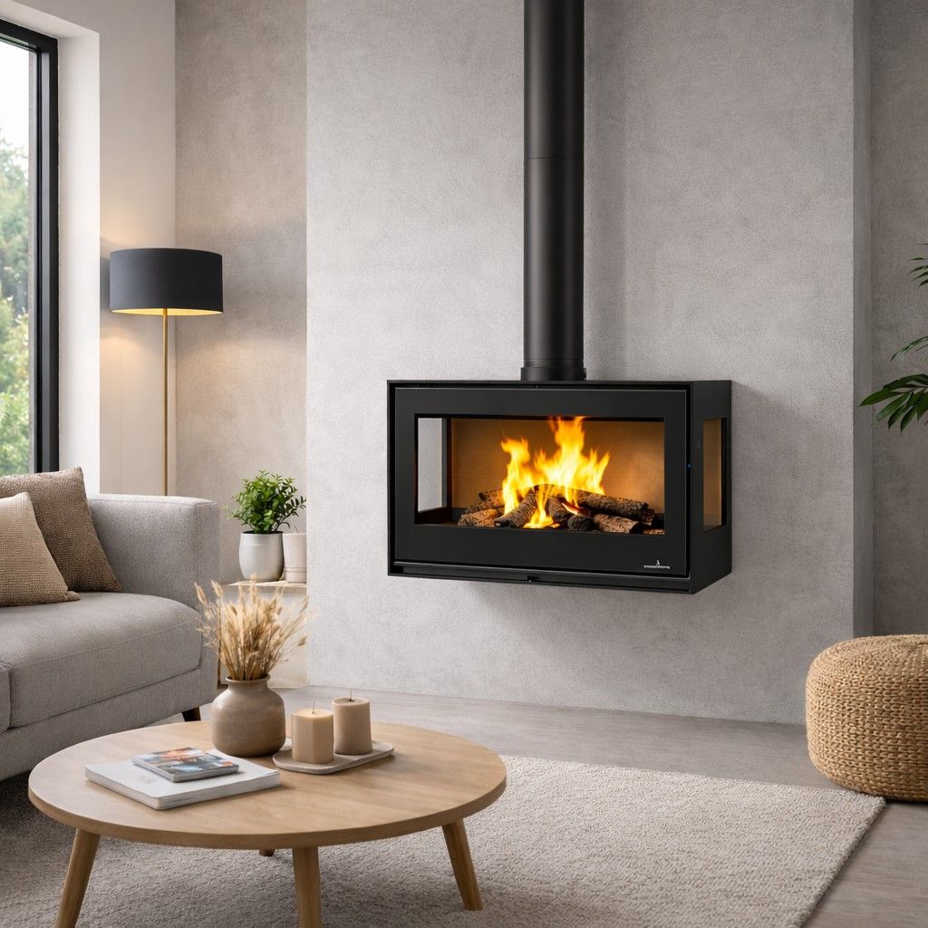 Poêle à bois 3 vitres ventilé avec range bûches- BRONPI Bimba 70 3C 10 kW