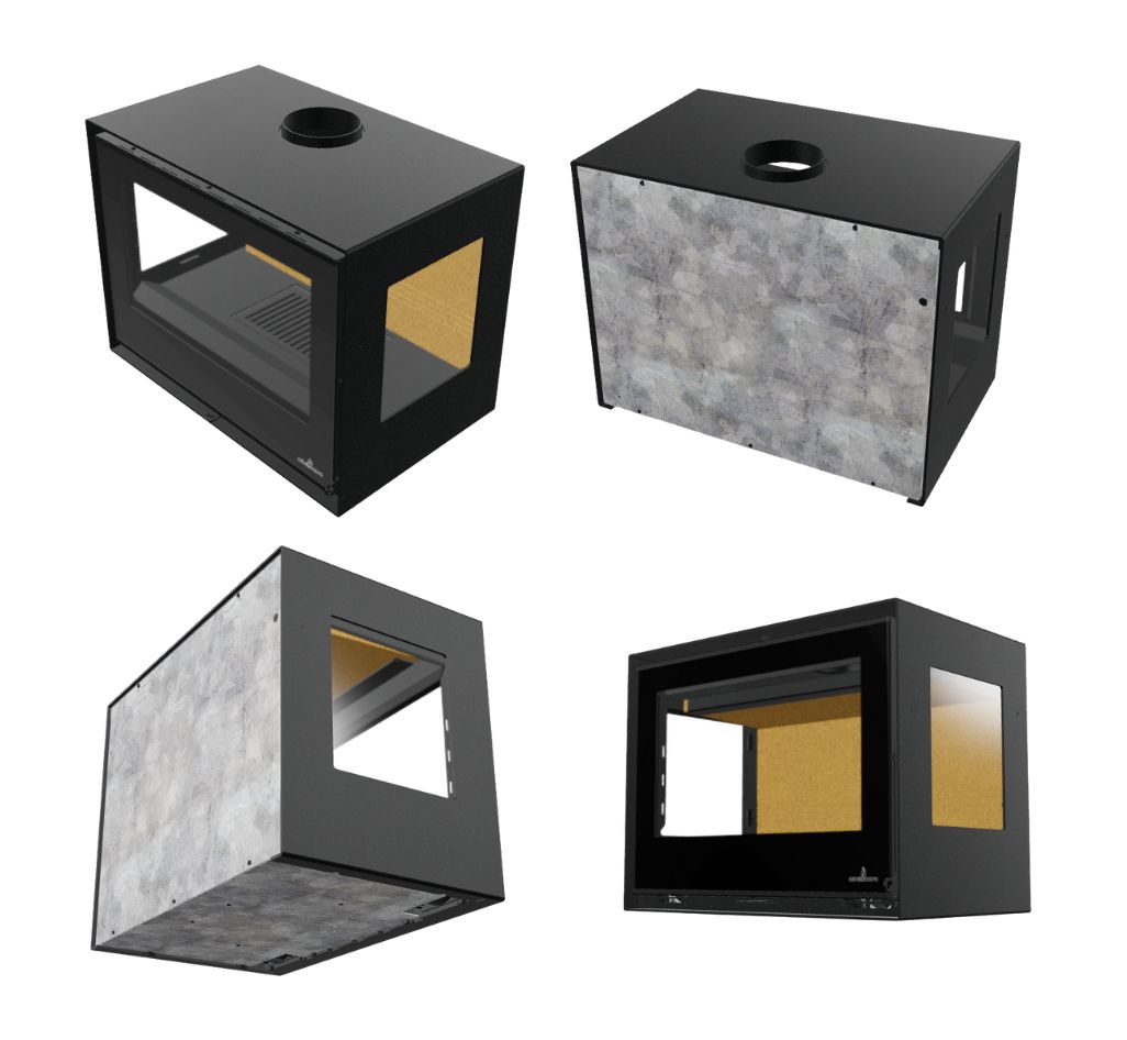 Poêle à bois 3 vitres ventilé avec range bûches- BRONPI Bimba 70 3C 10 kW