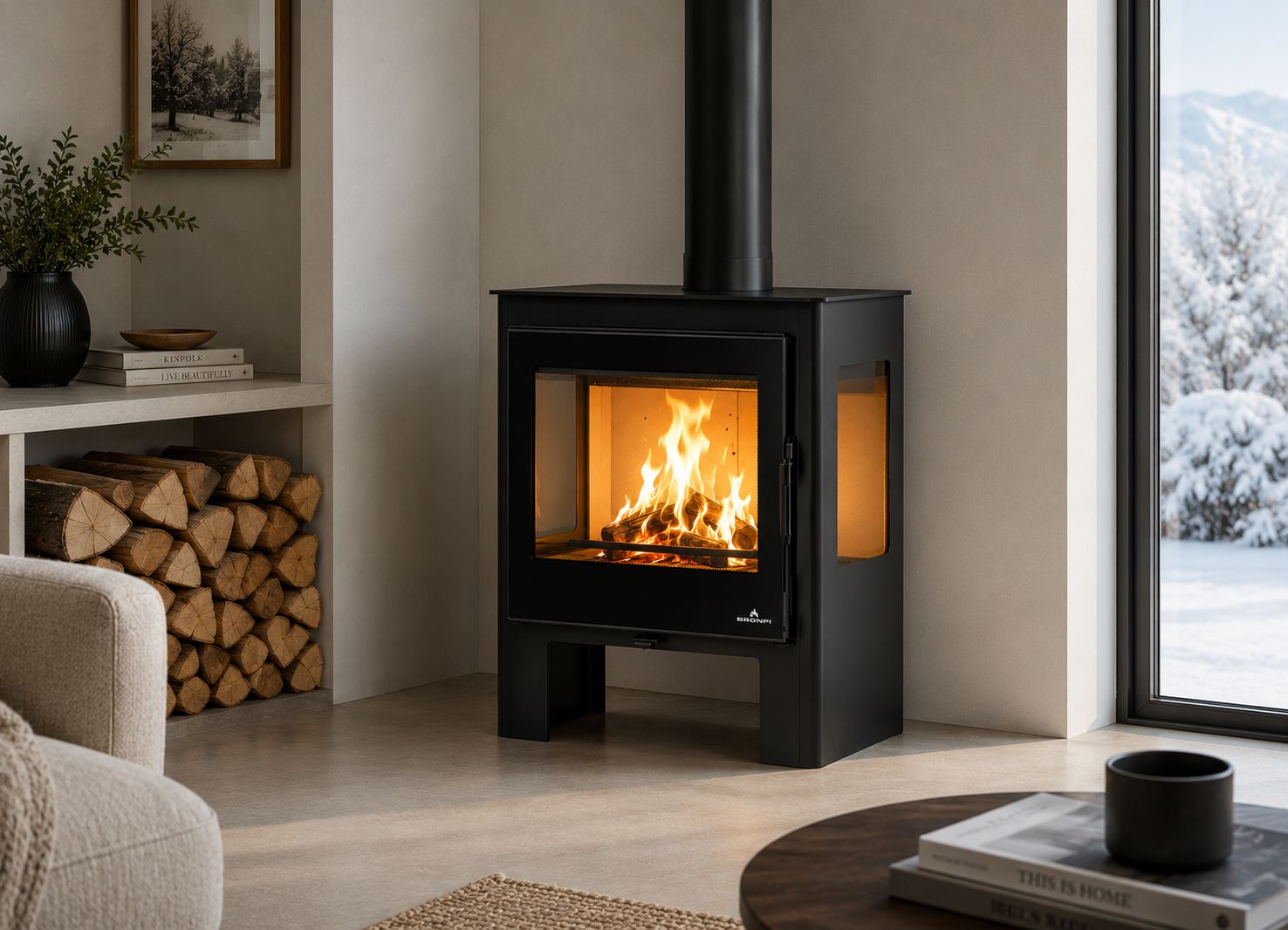 Poêle à bois 3 vitres raccordable - BRONPI Loreto 10 kW