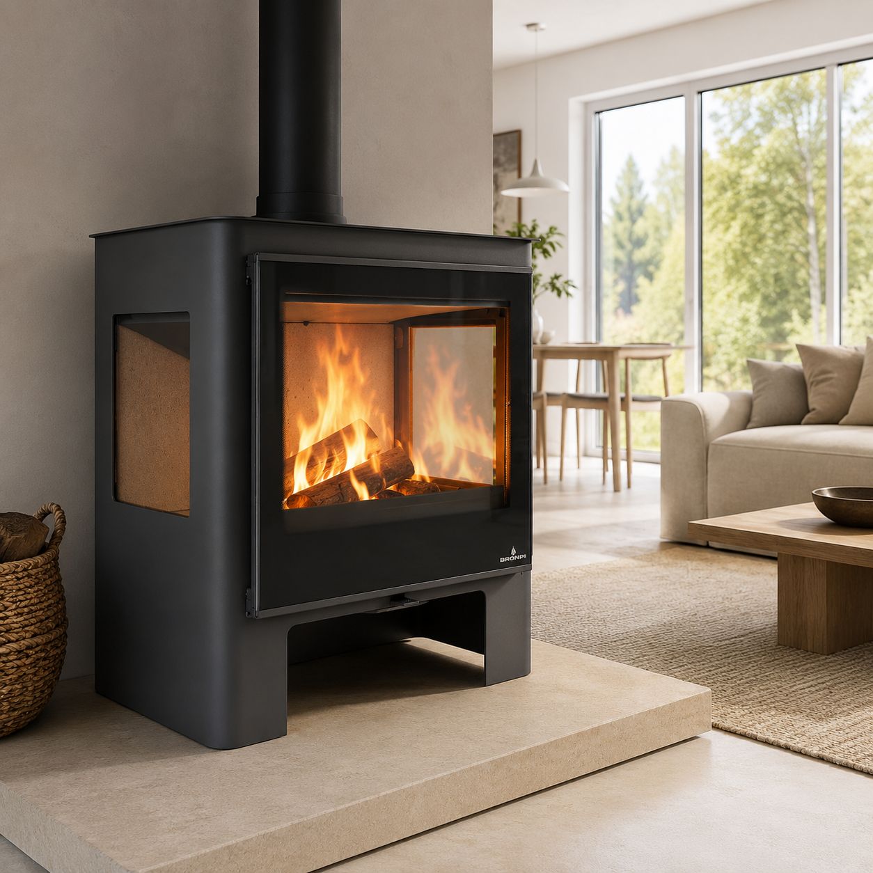 Poêle à bois 3 vitres raccordable - BRONPI Loreto 10 kW