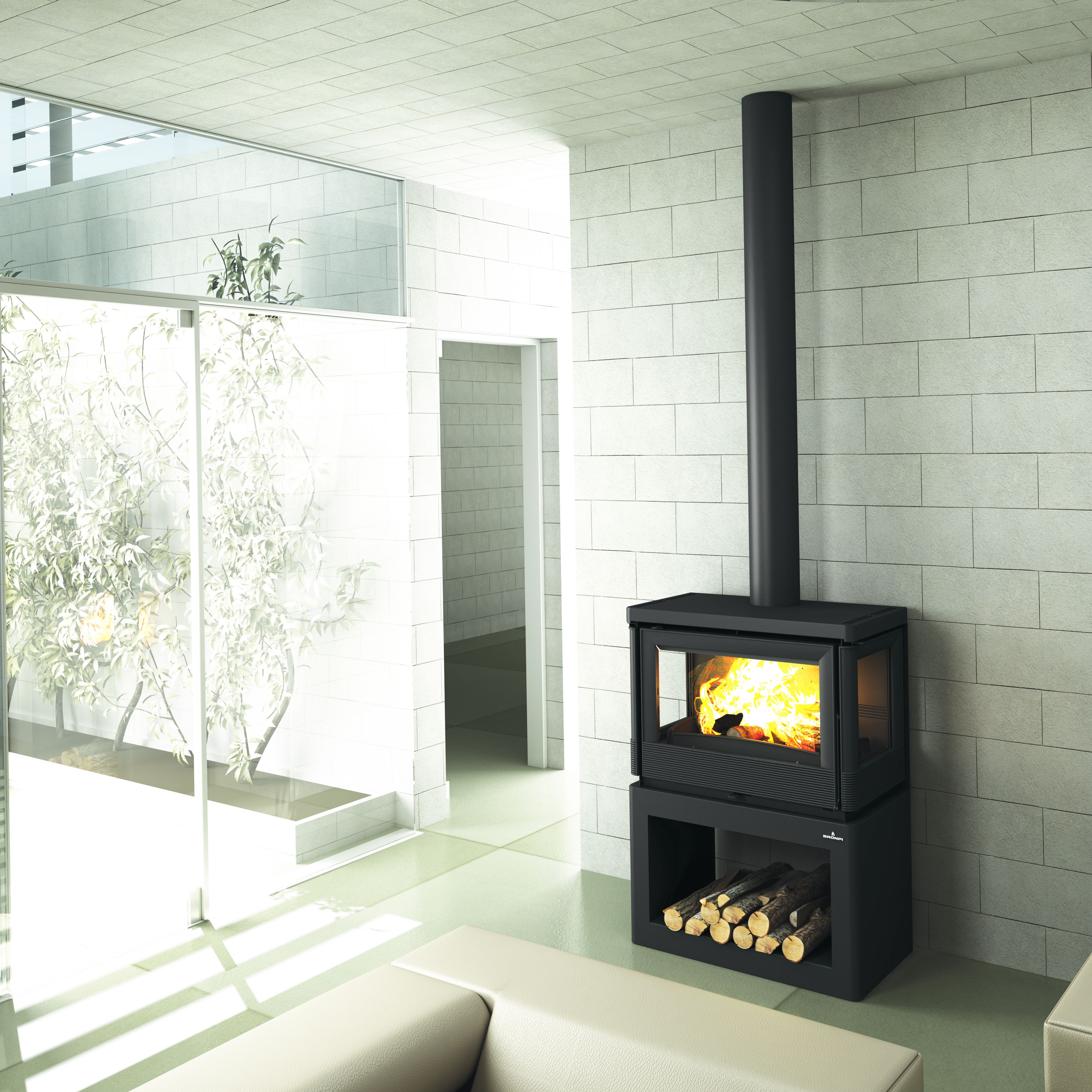 Poêle à bois ventilé silencieux raccordable 3 vitres - BRONPI Versailles 10 kW